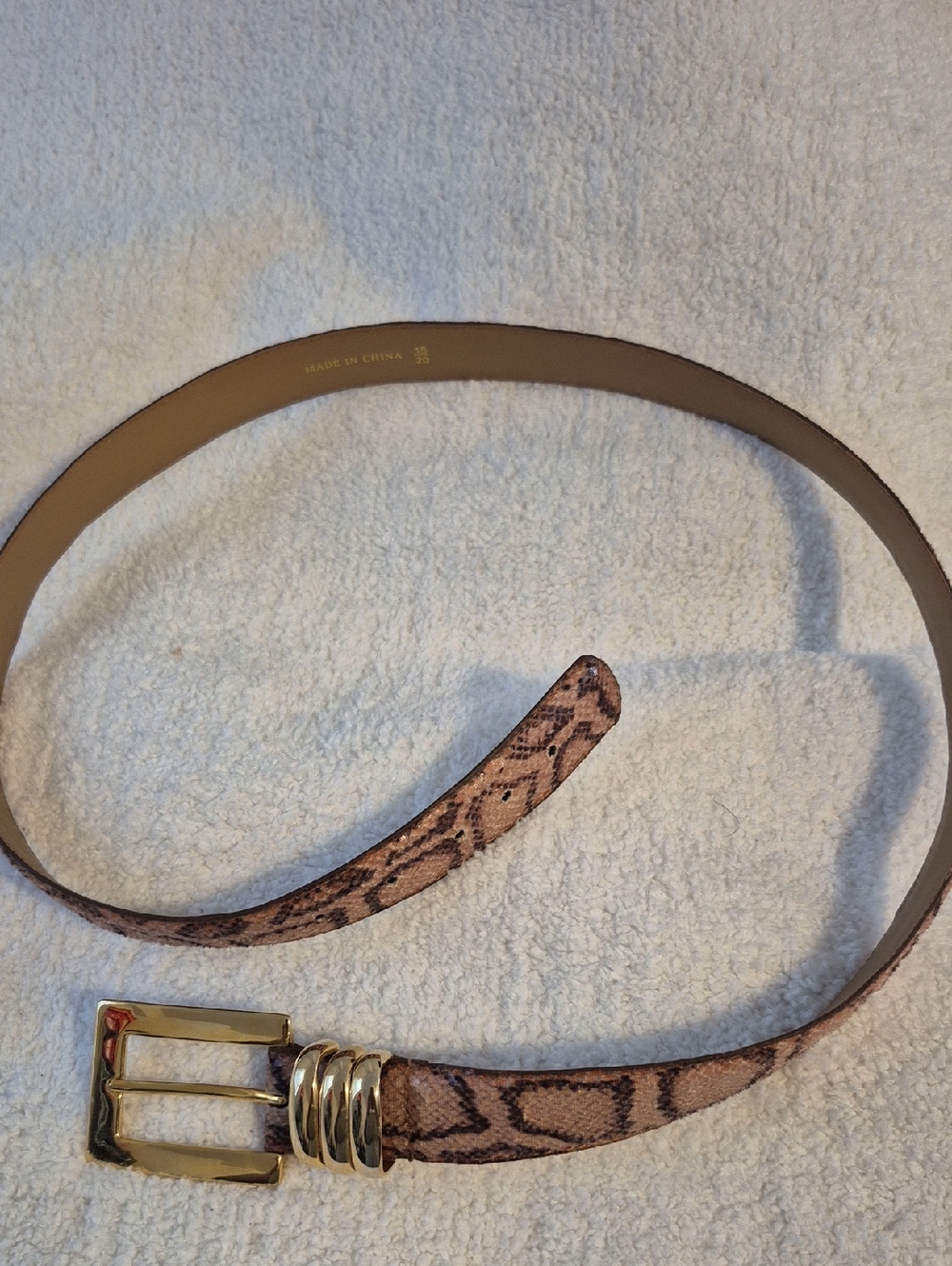 Snake Print Belt with Gold Buckle